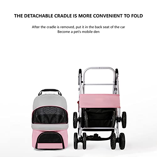 HGML Cochecito De Mascotas, 4 Ruedas Cochecito De Perro Ligero, Cochecito De Mascotas Plegable Perro/Gato Carro De Viaje, con Cesta De Almacenamiento Pink