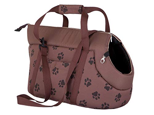 Hobbydog Bolsa de Transporte para Perros y Gatos, Talla 1, Color marrón Claro con impresión de Patas, 22 x 20 x 36 cm