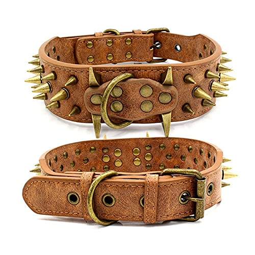HZONGBO Retro Copper Spikes Tachuelas Collar de Perro para Perros Grandes Mastín de Pastor alemán Rottweiler Bulldog 2"Ampliación PU Collar de Cuero Mascota Collar de Perro Tachonado