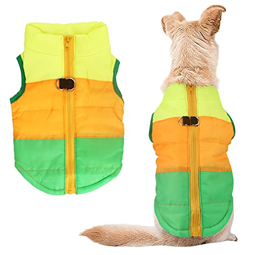 Idepet Mascota Perro Gato Escudo con Correa Ancla Color Patchwork Acolchado Cachorro Chaleco Teddy Chaqueta Chihuahua Disfraces Pug Ropa XS S M L (L, Verde)