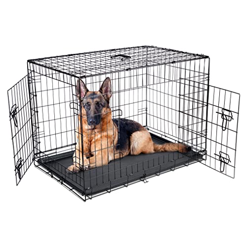 Jaula Plegable para Cachorros de Perro, 2 Puertas, con Bandeja de plástico, Extra Grande, 42 Pulgadas, Color Negro