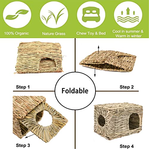 Joody Casa de Herbe para pequeño animal Cachete, alfombra de juguete masticable natural, pelota de ratán, cuerda y bastones de manzana, pino para conejo, cerdo de India