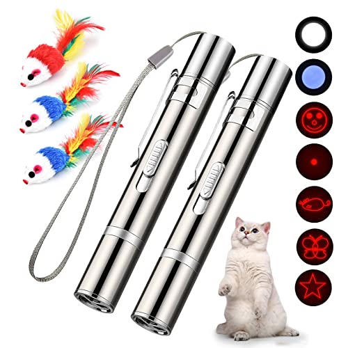 Juguetes de Entrenamiento de Mascotas + 3 Ratones de Juguete, USB Recargable 3 en 1 Función, Luz de Comando Mascotas (2PCS)