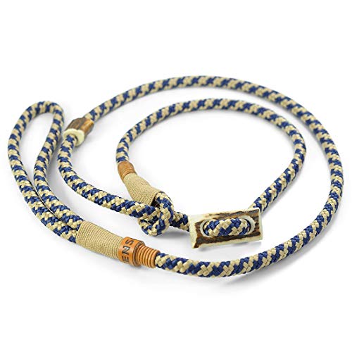 KENSONS for dogs Correa para Perros 'Elegant', Color Azul y Beige, 8 mm de Grosor, con Tope de Cuerno de Ciervo y Cuerno de tacón, Collar y Correa en un Cuerpo de Perro