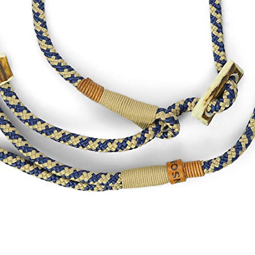 KENSONS for dogs Correa para Perros 'Elegant', Color Azul y Beige, 8 mm de Grosor, con Tope de Cuerno de Ciervo y Cuerno de tacón, Collar y Correa en un Cuerpo de Perro
