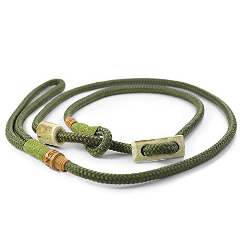 KENSONS for dogs HUNDELEINE - Correa para Perro 'Elegant', Color Verde Oliva, 8 mm de Grosor, con Tope de Cuerno de Ciervo y Cuerno de tacón, Collar y Correa en una Cuerda para Perros
