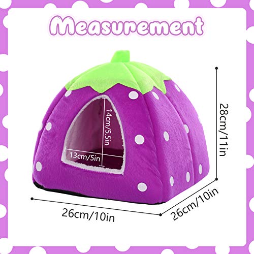 Kuoser Casa de invierno para mascotas de animales pequeños, cama caliente multifuncional de fresa, saco de dormir portátil antideslizante para hámster Guinea ardilla chinchilla erizo