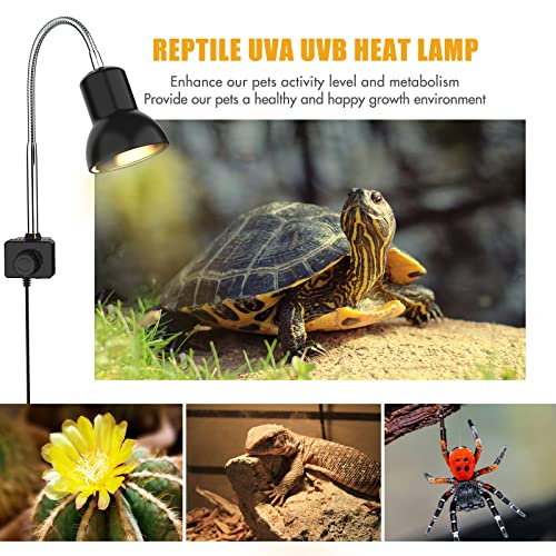 Lámpara para Tortuga, LáMpara De Punto De Calor Para Acuario De Reptiles, Con Soporte Uva Uvb Con Clip Giratorio De 360 ​​° Y Fuente De AlimentacióN Para Reptiles, Lagartos