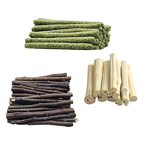Letway Juguete para masticar hámsters, palitos de manzana naturales Timothy de bambú dulce, 3 tipos de juguetes para masticar para conejos, chinchillas, guinea y cerdos, ardillas