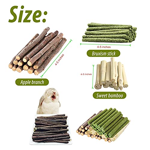 Letway Juguete para masticar hámsters, palitos de manzana naturales Timothy de bambú dulce, 3 tipos de juguetes para masticar para conejos, chinchillas, guinea y cerdos, ardillas