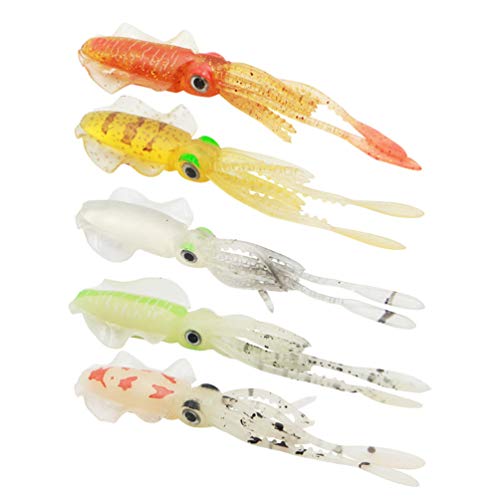 LIOOBO señuelos de Pesca señuelos Suaves flotantes Pulpo Luminoso Calamar Artificial Cebo de Pesca Cebo de Aguas Profundas (9 5 cm 4 3 g)