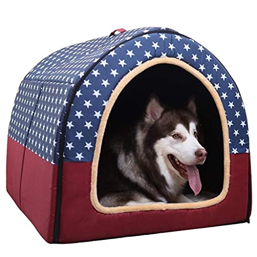 L.TSA Casa para Mascotas 2 en 1 Cama para Mascotas Casa Grande para Perros Invierno Mantener abrigado Lavable Cuatro Estaciones Perrera para Perros Caseta para Perros de Interior Estrellas Azules