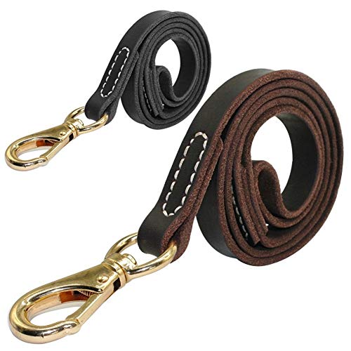 LUCHUII Correa de Perro, Colores Grandes Perros Mascotas Caminar Correa de Cuero Genuino Correas formación Correa 110cm Longitud Ancho Negro Marrón 1.6/2.0cm (Color : Black, Size : M)