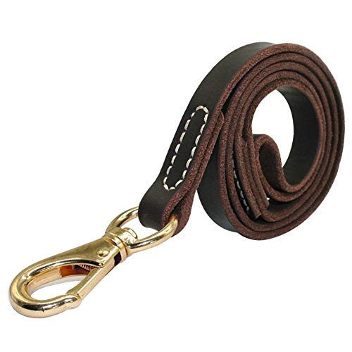 LUCHUII Correa de Perro, Colores Grandes Perros Mascotas Caminar Correa de Cuero Genuino Correas formación Correa 110cm Longitud Ancho Negro Marrón 1.6/2.0cm (Color : Black, Size : M)