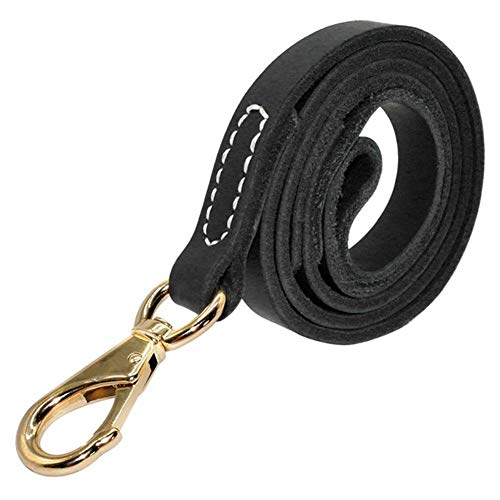 LUCHUII Correa de Perro, Colores Grandes Perros Mascotas Caminar Correa de Cuero Genuino Correas formación Correa 110cm Longitud Ancho Negro Marrón 1.6/2.0cm (Color : Black, Size : M)