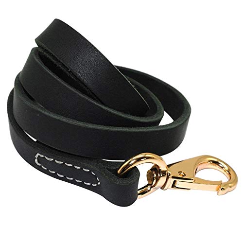 LUCHUII Correa de Perro, Colores Grandes Perros Mascotas Caminar Correa de Cuero Genuino Correas formación Correa 110cm Longitud Ancho Negro Marrón 1.6/2.0cm (Color : Black, Size : M)