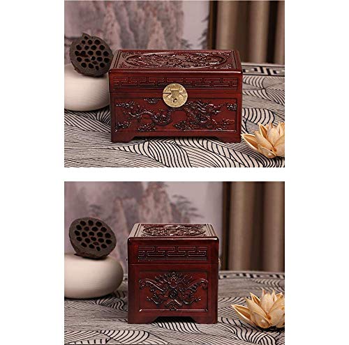 LXLH Urnas de cremación de Madera Grandes para Cenizas humanas para Adultos, Caja de urnas funerarias conmemorativas, patrón de dragón y fénix Grabado a Mano de Cinco Superficies, Tres Colores, A