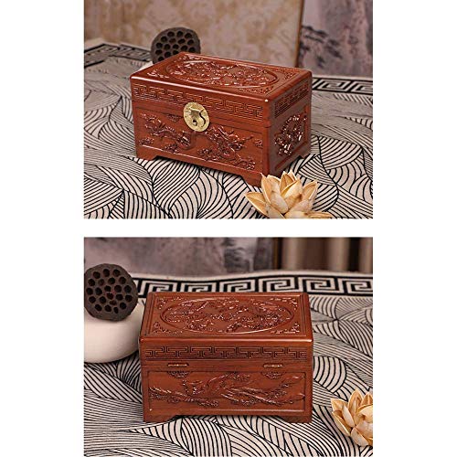 LXLH Urnas de cremación de Madera Grandes para Cenizas humanas para Adultos, Caja de urnas funerarias conmemorativas, patrón de dragón y fénix Grabado a Mano de Cinco Superficies, Tres Colores, A