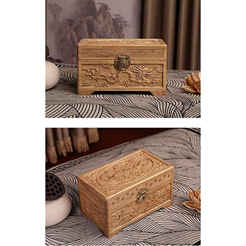 LXLH Urnas de cremación de Madera Grandes para Cenizas humanas para Adultos, Caja de urnas funerarias conmemorativas, patrón de dragón y fénix Grabado a Mano de Cinco Superficies, Tres Colores, A