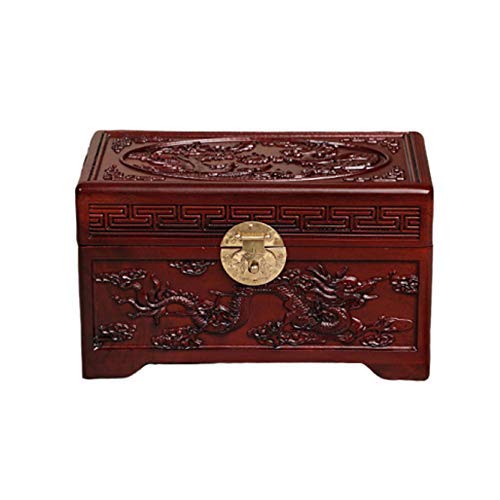 LXLH Urnas de cremación de Madera Grandes para Cenizas humanas para Adultos, Caja de urnas funerarias conmemorativas, patrón de dragón y fénix Grabado a Mano de Cinco Superficies, Tres Colores, A