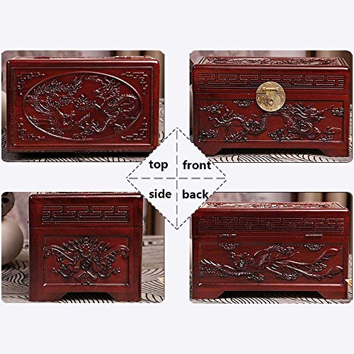 LXLH Urnas de cremación de Madera Grandes para Cenizas humanas para Adultos, Caja de urnas funerarias conmemorativas, patrón de dragón y fénix Grabado a Mano de Cinco Superficies, Tres Colores, A