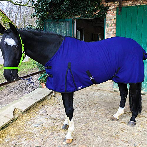 Manta para caballo, con correa para la cola y correa cruzada, manta para establo de forro polar, manta para caballo, color azul marino, 135 cm