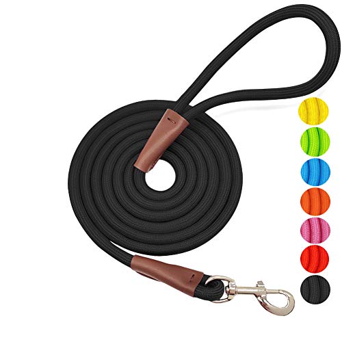 MayPaw Correa para Perro de 4pies /6pies /8pies /10pies, Colores sólidos clásicos, Correa Duradera para Perro con Cuerda de Escalada Reforzada con Cuero Tailor Connection Cierre de Plata Resistente