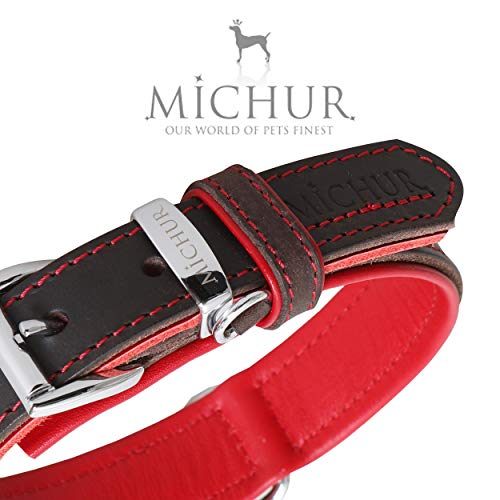 MICHUR Oleo Rojo Collar de Cuero para Perros, Cuello, marrón y un Anillo para la Placa de identificación, Cuero, Disponibles en Diferentes tamaños, 51cm