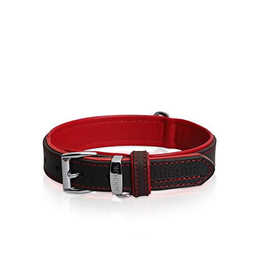 MICHUR Oleo Rojo Collar de Cuero para Perros, Cuello, marrón y un Anillo para la Placa de identificación, Cuero, Disponibles en Diferentes tamaños, 51cm