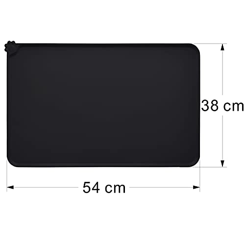 MOACC Alfombrilla de Silicona para Comederos de Perros Gatos, Estera Comida y Agua Antideslizante Impermeable Tapetes para Comer para Mascota, Negro, 54 x 38 cm