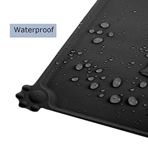 MOACC Alfombrilla de Silicona para Comederos de Perros Gatos, Estera Comida y Agua Antideslizante Impermeable Tapetes para Comer para Mascota, Negro, 54 x 38 cm