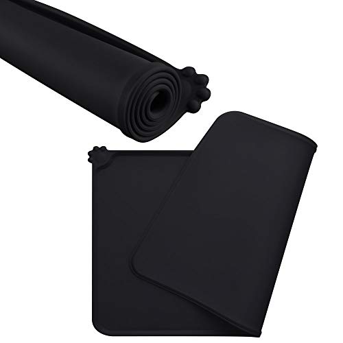 MOACC Alfombrilla de Silicona para Comederos de Perros Gatos, Estera Comida y Agua Antideslizante Impermeable Tapetes para Comer para Mascota, Negro, 54 x 38 cm
