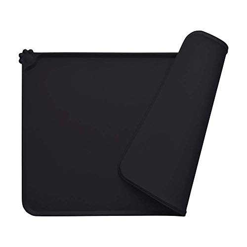 MOACC Alfombrilla de Silicona para Comederos de Perros Gatos, Estera Comida y Agua Antideslizante Impermeable Tapetes para Comer para Mascota, Negro, 54 x 38 cm