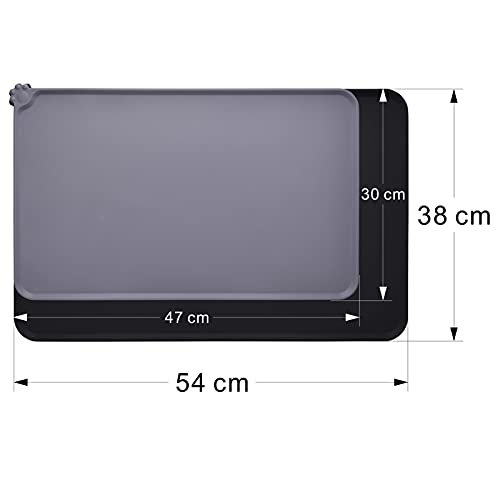 MOACC Alfombrilla de Silicona para Comederos de Perros Gatos, Estera Comida y Agua Antideslizante Impermeable Tapetes para Comer para Mascota, Negro, 54 x 38 cm