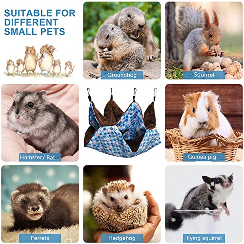 MQUPIN Hamaca para Mascotas, 2 Capas Hamster Hamaca Animales Pequeño con 4 Ganchos, Hamaca pequeña para Mascotas cálida Cama Colgante para Hurones/Ardillas/Otros Animales pequeños (Azul)