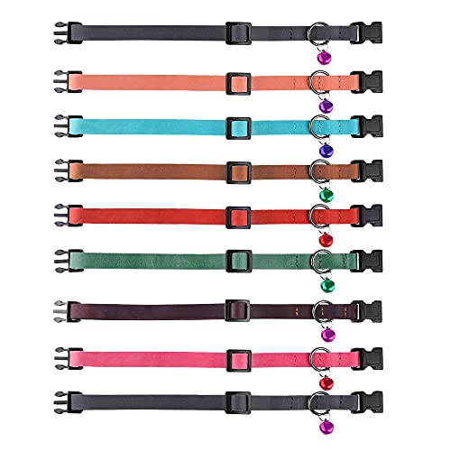 Murom Breakaway Collar de gato de cuero suave ajustable para mascotas gatitos collares con campana rosa marrón azul verde rojo (melocotón)