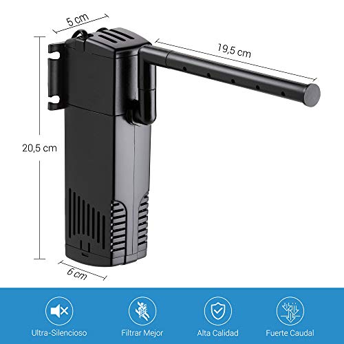 NICREW Filtro para Acuario 60-150 L, Filtro Acuario Interno con Flujo 700 L/H, Filtros Internos para Acuarios, 10W