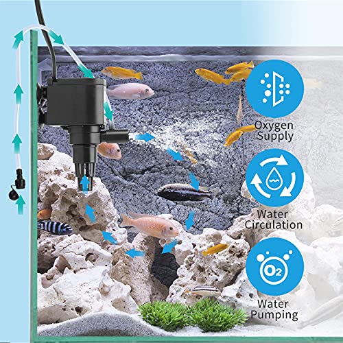 Nobleza Bomba de Agua Sumergible 500L/H,3-en-1 Multifunción Circulación de Acuario,Bomba de Pecera Ultra Silencioso de 6W con 3 Ventosas
