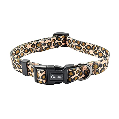 Olahibi Juego de 2 correas de cuello de perro de poliéster en 1, collar con patrón de leopardo y correa a juego de 5 pies para perros grandes (L, leopardo)