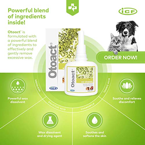 Otoact Solución Limpiadora de oídos para perros y gatos - Gotas limpiadoras de oídos para perros, que eliminan la cera y el olor - 100ml