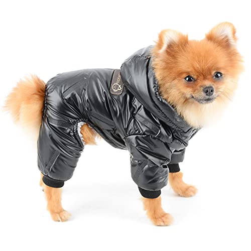 PAIDEFUL Abrigo de Invierno para Perros Pequeños Impermeable Chaqueta con Capucha Acolchado Cachorros Chihuahua Ropa Clima frío Ropa para Gatos Traje de Nieve para Mascotas A Prueba de Viento Negro L