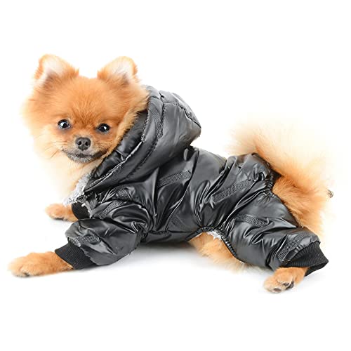 PAIDEFUL Abrigo de Invierno para Perros Pequeños Impermeable Chaqueta con Capucha Acolchado Cachorros Chihuahua Ropa Clima frío Ropa para Gatos Traje de Nieve para Mascotas A Prueba de Viento Negro L