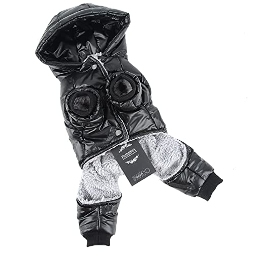 PAIDEFUL Abrigo de Invierno para Perros Pequeños Impermeable Chaqueta con Capucha Acolchado Cachorros Chihuahua Ropa Clima frío Ropa para Gatos Traje de Nieve para Mascotas A Prueba de Viento Negro L