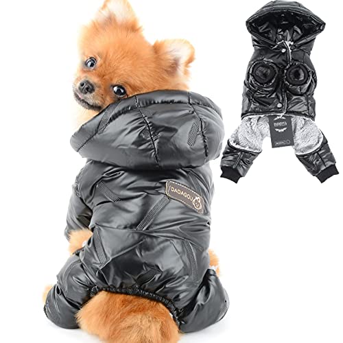 PAIDEFUL Abrigo de Invierno para Perros Pequeños Impermeable Chaqueta con Capucha Acolchado Cachorros Chihuahua Ropa Clima frío Ropa para Gatos Traje de Nieve para Mascotas A Prueba de Viento Negro L