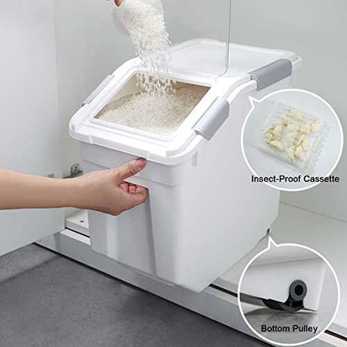 Paquete de 2 contenedores almacenamiento alimentos con taza medidora, dispensador de arroz grande hermético contenedor almacenamiento de alimentos para perros y mascotas contenedor de arroz,15kg