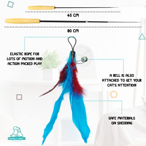Pawfect Family Juego de juguetes interactivos para gatos, plumas interactivas, varita de recambio, 6 plumas de repuesto, juguete para gatitos