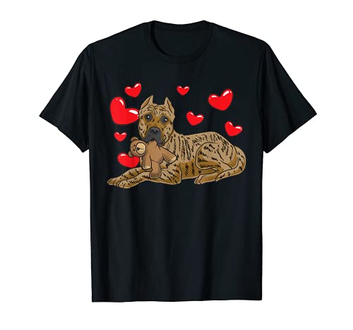 Perro De Presa Canario Con Peluche Y Muchos Corazones Camiseta