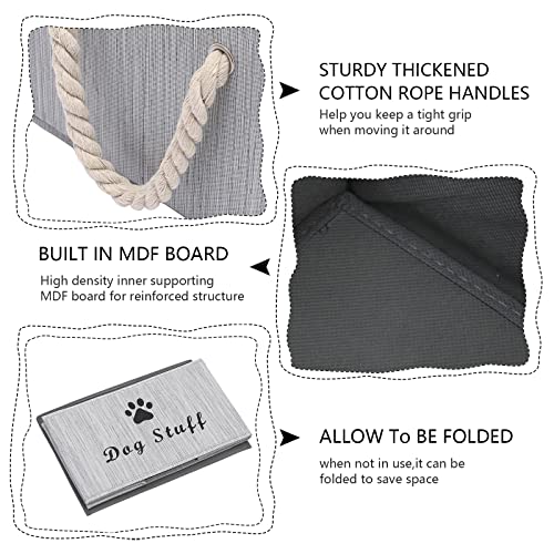 Pethiy - Caja de almacenaje de tela grande con asa de cuerda de algodón, cesta plegable para ropa y accesorios de perro, abrigos de perro, cestas de regalo de juguetes de perro-Gris