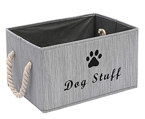 Pethiy - Caja de almacenaje de tela grande con asa de cuerda de algodón, cesta plegable para ropa y accesorios de perro, abrigos de perro, cestas de regalo de juguetes de perro-Gris
