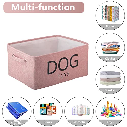 Pethiy-Cesta de Lona para Juguetes para Perros,con Asas para,Cesto Almacenamiento para Juguete y Accesorios de Mascotas, Grande Cajas Rectangular para Suministros para perros-40x30x 20cm-Rosa